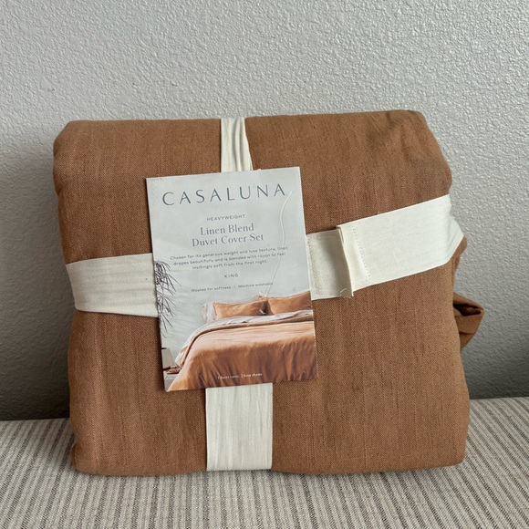 NWT King Heavyweight Linen Blend Duvet Cover & Sham Set Warm Brown - Picture 1 of 7